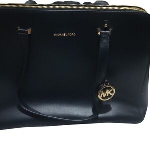 Michael Kors Black Leather Tote with Gold MK Charm